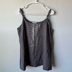 Eileen Fisher 100% organic linen Dark Gray Embellished Top